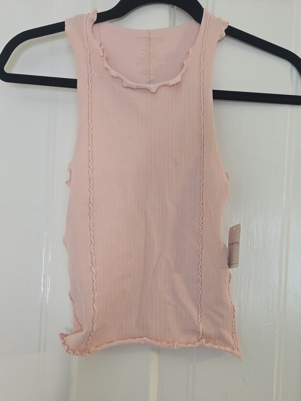 Free People Pale Pink Ribbed Lettuce-Edge Tank xs/s